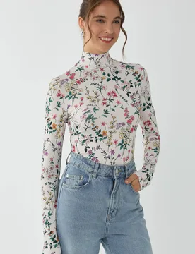 Womens Floral Print Long Sleeve Sweater - Multicolour - Size Small - Hiccup - FashionsVida