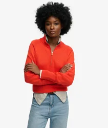 Superdry Damen Classic Cotton Strickpullover mit Reißverschluss Orange - Größe: 36