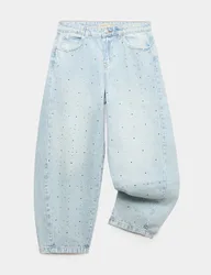 Denim Diamante Baggy Barrel Jeans (6-16 Yrs) Light Denim female