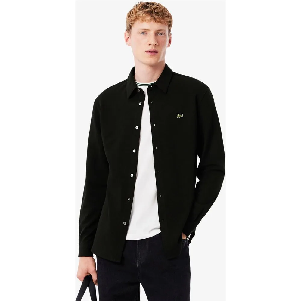 Camisa de hombre de piqué de algodón de corte ajustado en de manga larga - Lacoste - FashionsVida