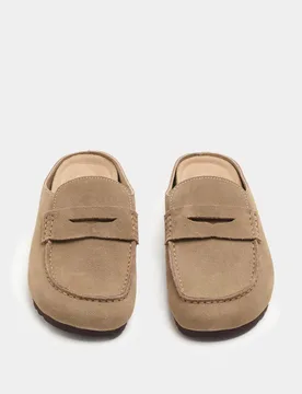 Suede Flat Loafer Clogs Taupe female - M&S - FashionsVida