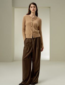 Cardigan Manches Longues Avec Poignets En Tricot Côtelé Cachemire De Haute Qualité Chaleur Et Confort Facile À Assortir S