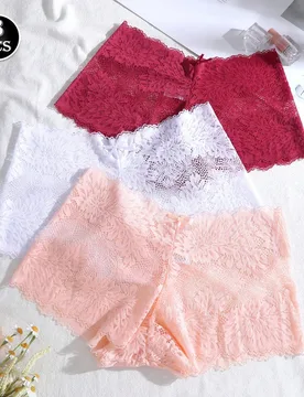 Juego de 3 bragas de mujer con diseño de lazo, floral y encaje en unicolor, sexy y romántico - Shein - FashionsVida