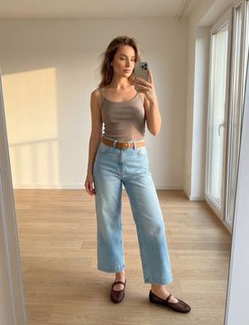 Top a costine con spalline - beige