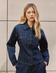 Denim Collared Jacket Indigo female