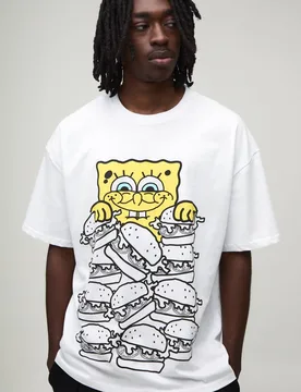 Men's Oversized Spongebob Burger License Print T-Shirt White Size Small White S - boohooMAN - FashionsVida