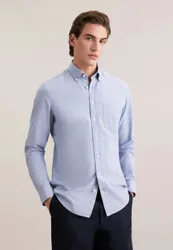 Slim Leinenhemd Uni Blau 40