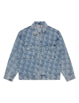 Repeat Print Denim Trucker Jacket - Heavy Wash