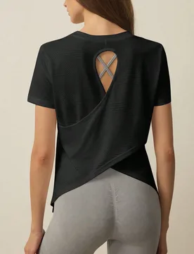 Camiseta de manga corta de mujer de unicolor, cuello redondo, versátil para uso diario y deportivo, camiseta de gimnasio para mujer, ropa deportiva d - Shein - FashionsVida