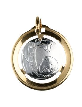 Medaglia Ciondolo da Battesimo Oro Giallo e Bianco GL100026