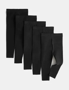 Pack Cotton Rich Leggings (2-8 Years) Black female - M&S - FashionsVida