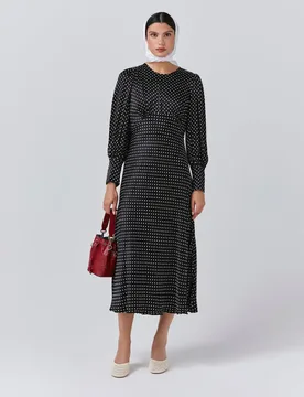 Satin Polka Dot Midaxi Skater Dress Black Mix female - GHOST - FashionsVida