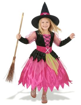Kleine Hexe Mädchen Halloween-Kostüm pink-schwarz-grün - female