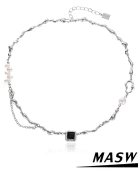 MASW Original Design Popular Style One Layer Pearls High Quality Brass Black Square Pendant Necklace For Women Jewelry Gift - Aliexpress - FashionsVida