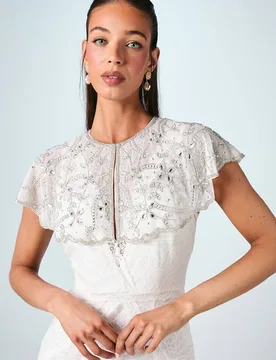 Women's Encrusted Gem Bridal Cape in Ivory Size: Large - Ivory - Size: L - Coast - FashionsVida
