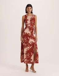 Lyocell Rich Printed Midi Tea Dress Dark Red female