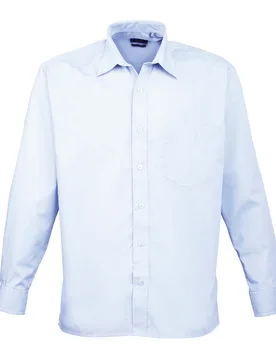 Mens Poplin Long-Sleeved Shirt (Light Blue) - Size 19 Inch - Premier - FashionsVida