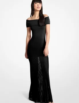 Vestido largo de punto elástico plisado con cuello barco - MICHAEL Michael Kors - FashionsVida