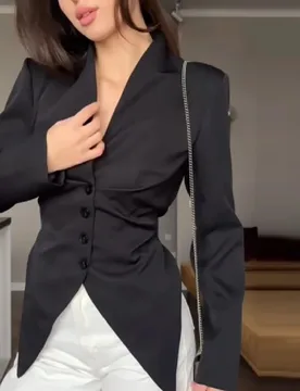 Fashion Stand Collar Slim Commute Women's Long Sleeve Single Breasted Irregular Blouse Spring Summer New Solid Color Tops - Aliexpress - FashionsVida