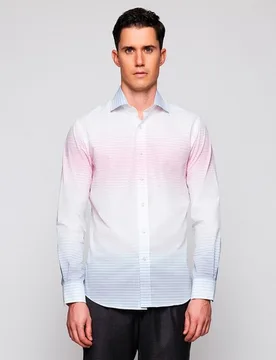 Camisa de hombre casual manga larga de raya horizontal - Mirto - FashionsVida