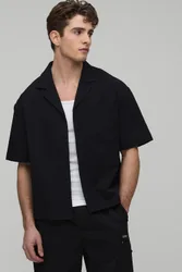 Herren Oversized Revere Technisches Kurzarmhemd Black Größe Large