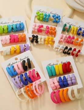 New Minimalist Acrylic Design with 3 Layers and 9 Pairs of Earrings Set, Personalized C-shaped Resin Earrings for Women - Aliexpress - FashionsVida
