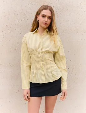 Chemise Cintrée À Pinces M Jaune - Bershka - FashionsVida