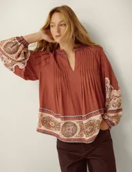 Printed Pintuck Blouse Brown Mix female