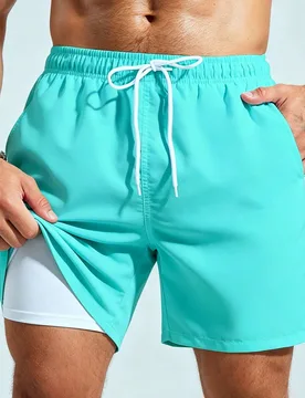 Pantalones casuales de unicolor con cintura elástica y cordón, diseño con bolsillos, para uso diario y playa para hombres - Shein - FashionsVida