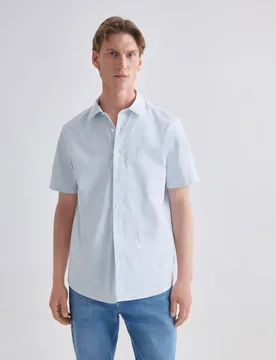 Camisa de hombre de manga corta dobby microcuadro - Michael Kors - FashionsVida