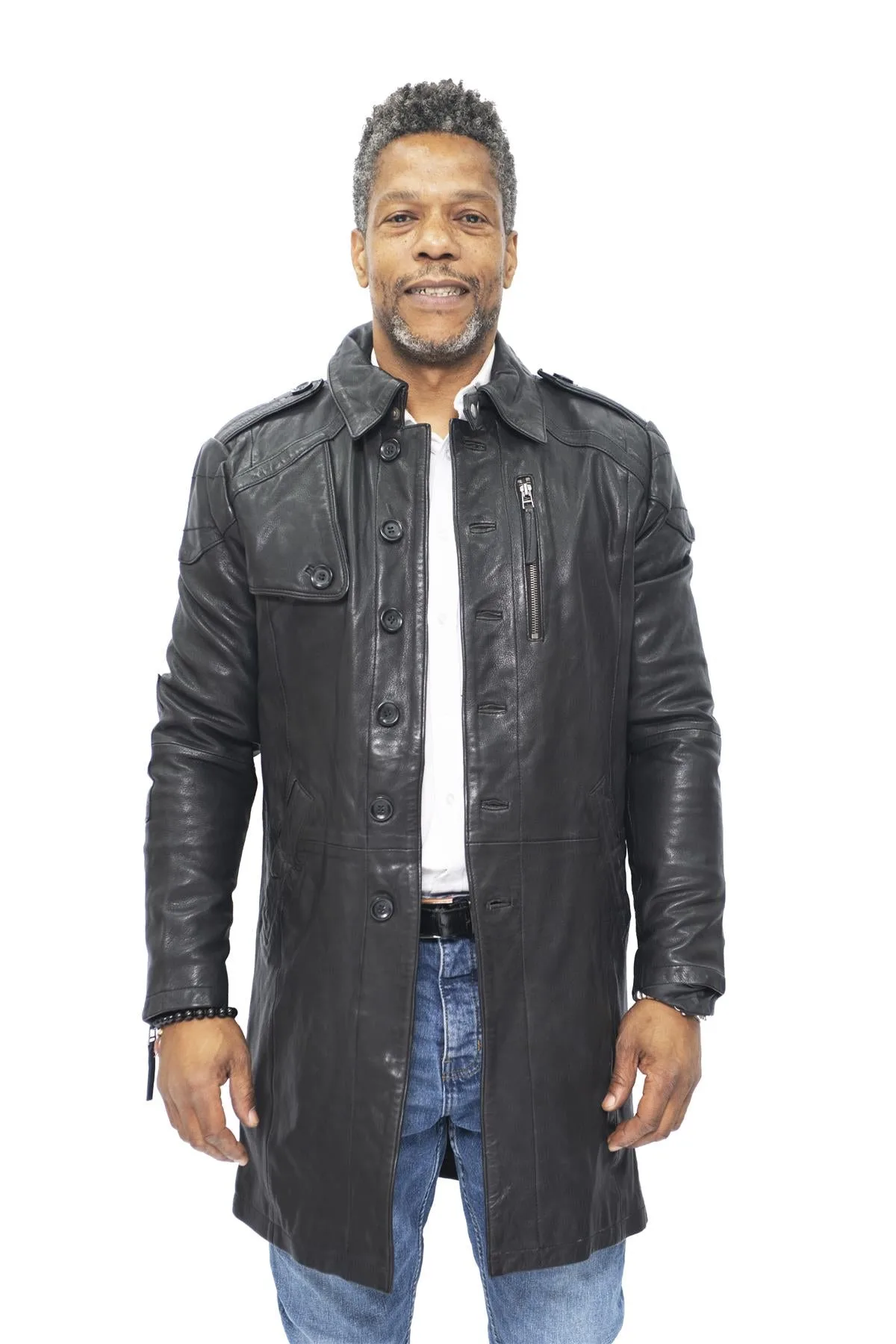 Mens Trench Coat-Hamburg - Black Nappa Leather - Size Small - Infinity Leather - FashionsVida