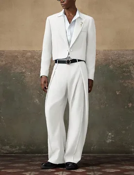 HIMLAND Conjunto de Traje Elegante de 2 Piezas Blanco de Verano para Hombre, Blazer Ligero de Un Solo Pecho con Solapa de Muesca y Pantalones para Inv - Shein - FashionsVida