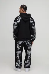 Mens Baggy Fit Floral Embroidered Joggers - Black Cotton - Size 3xl