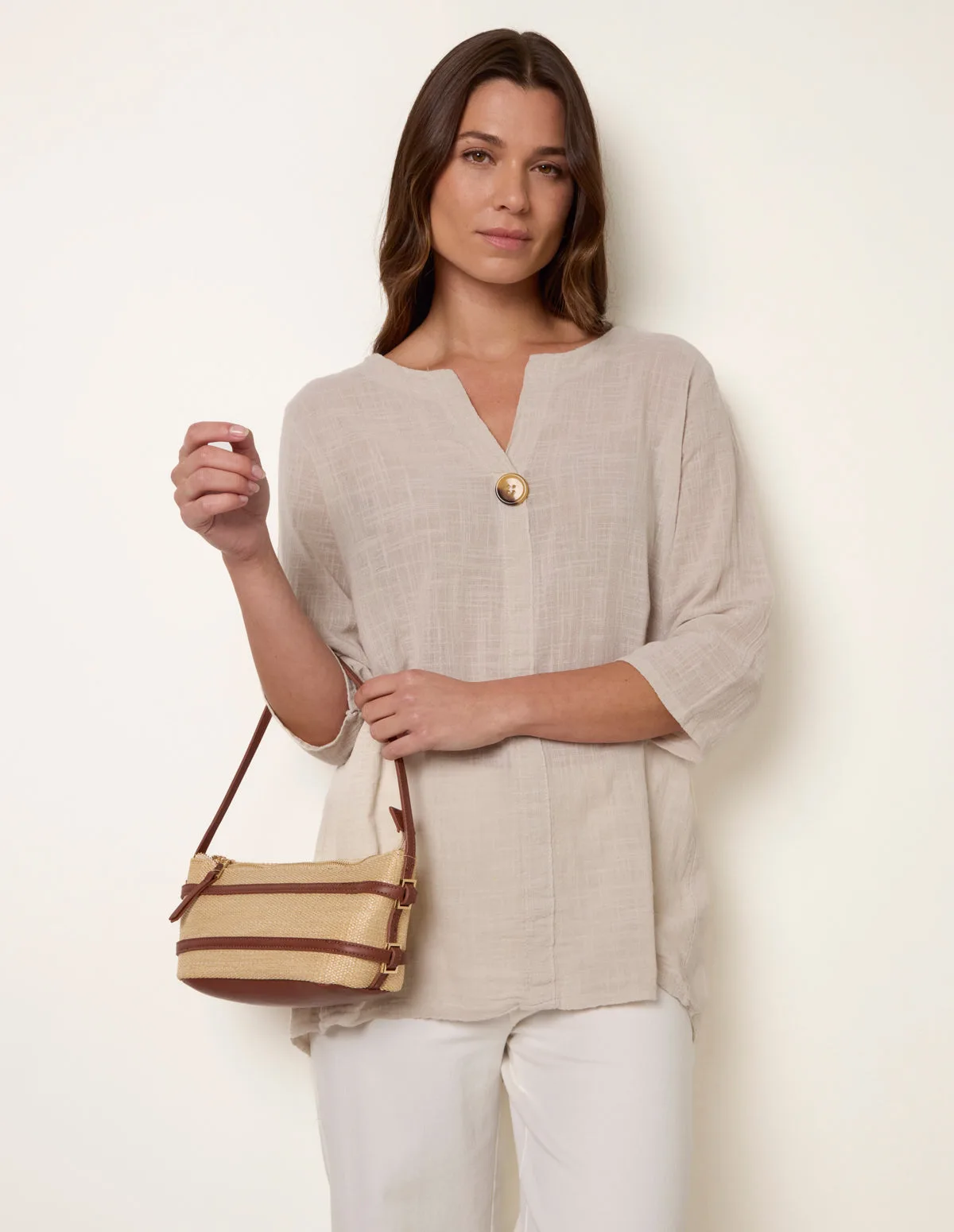 One Button Cotton Top - M/L / BEIGE - female - Blue Vanilla - FashionsVida