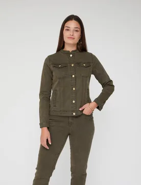 Cazadora de mujer cuello mao con bordado - October - FashionsVida