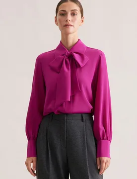 Hemdbluse aus Seide mit abnehmbarer Schluppe Rosa/Pink 44 - Seidensticker - FashionsVida