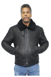 Mens B3 Ww2 Sheepskin Aviator Flying Jacket-Charleston - Black - Size 3xl