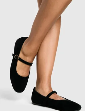 Womens Wide Fit Faux Suede Mary Jane Ballet Flats - Black - Size 6 Wide Fit (Uk Shoe) - Boohoo - FashionsVida