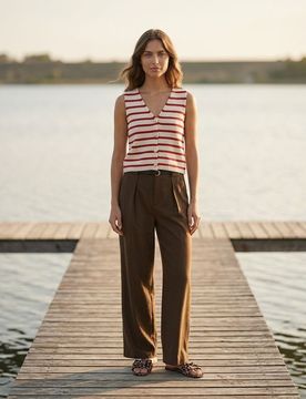 Gilet in cotone a righe - rosso