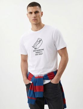 T-shirt in cotone con motivo cane - bianco
