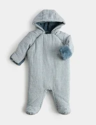 Gingham Faux Fur Lined Pramsuit (0-12 Mths) Dark Petrol male