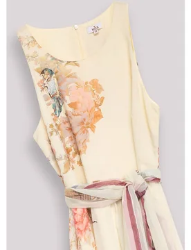 Vestido largo estampado floral con cinturón coordinado - Niza - FashionsVida