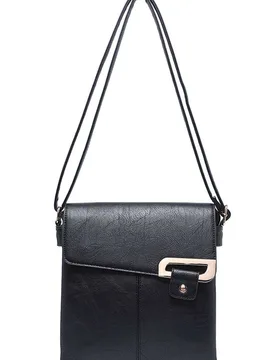Women's Stylish Double Section PU Leather Crossbody Bag With Front Buckle in Black - Black - Size: One Size - Kitise - FashionsVida