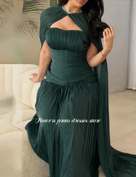 Flowers Green Party Dress with Pleats Cape Sleeve Evening Dresses A Line Formal Occasion Dress Robe De Soirée Customized - Aliexpress - FashionsVida