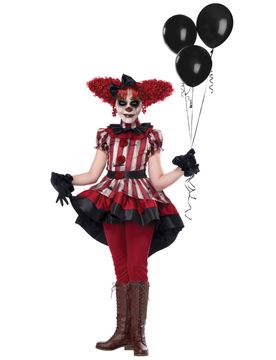Killerclown-Kostüm für Mädchen Halloweenkostüm beige-rot - female