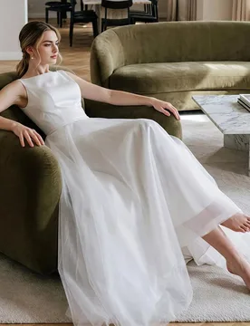 Graceful White Satin Top Tulle A Line Wedding Dress Sleeveless O-Neck Bridal Gown with Zipper Back Customized robe de mariée - Aliexpress - FashionsVida