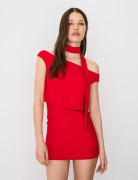 Robe Mini Bardot Foulard Xs Rouge