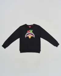 Felpa nera in puro cotone con personaggi multicolor