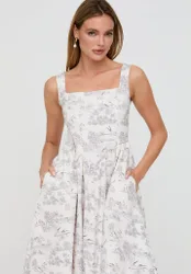 Hayley Corset Inspired Josephine Print Midi Dress In Cream - 8