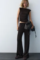 Wide-Leg Crepe Trousers (Size: )